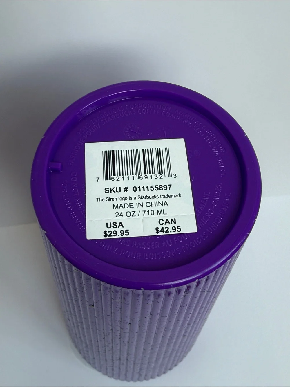 Starbucks Purple Ribbed Tumbler with Neon Green Glow Straw